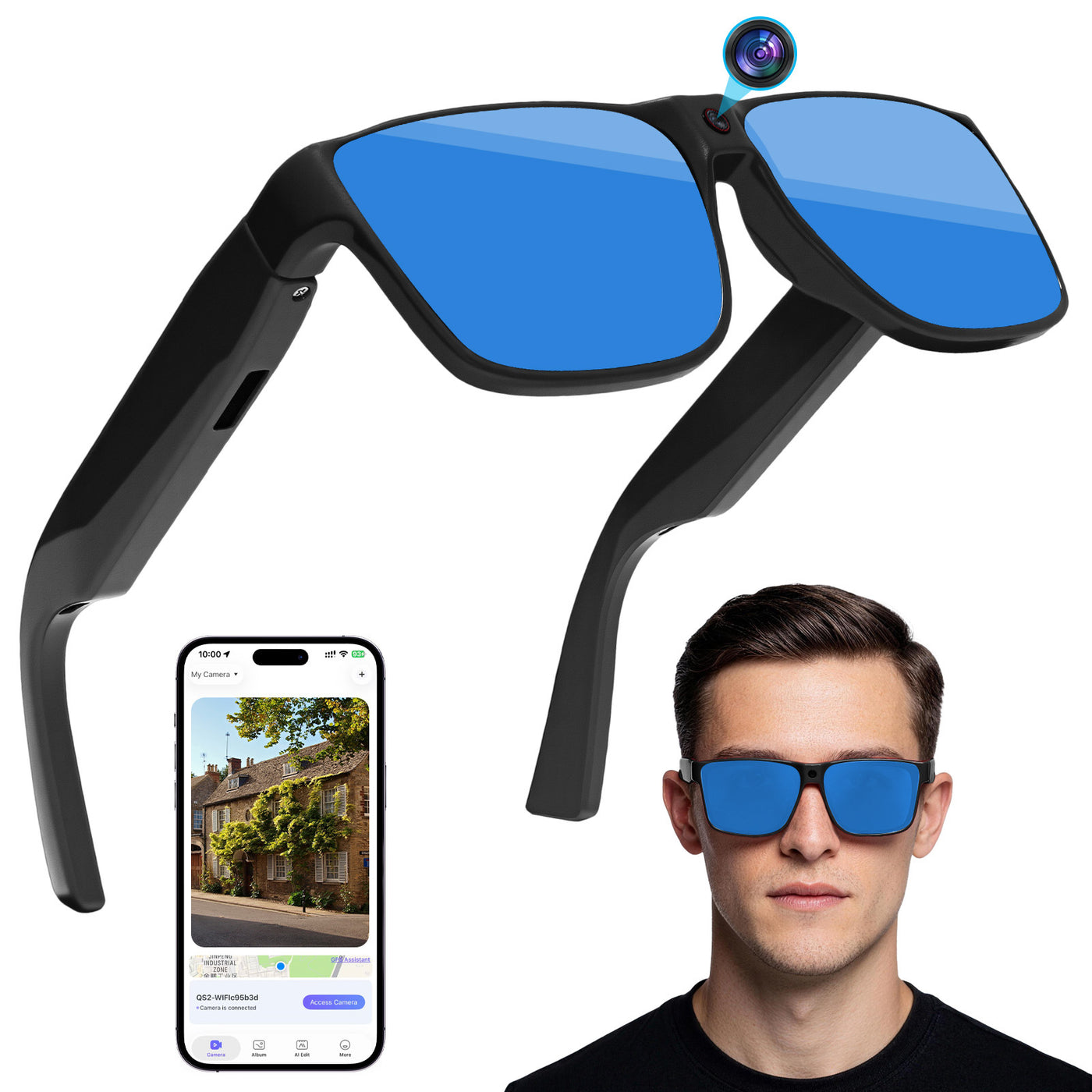 AI Smart Glasses | 12MP POV Camera | Long-Battery Sports & Cycling Frame