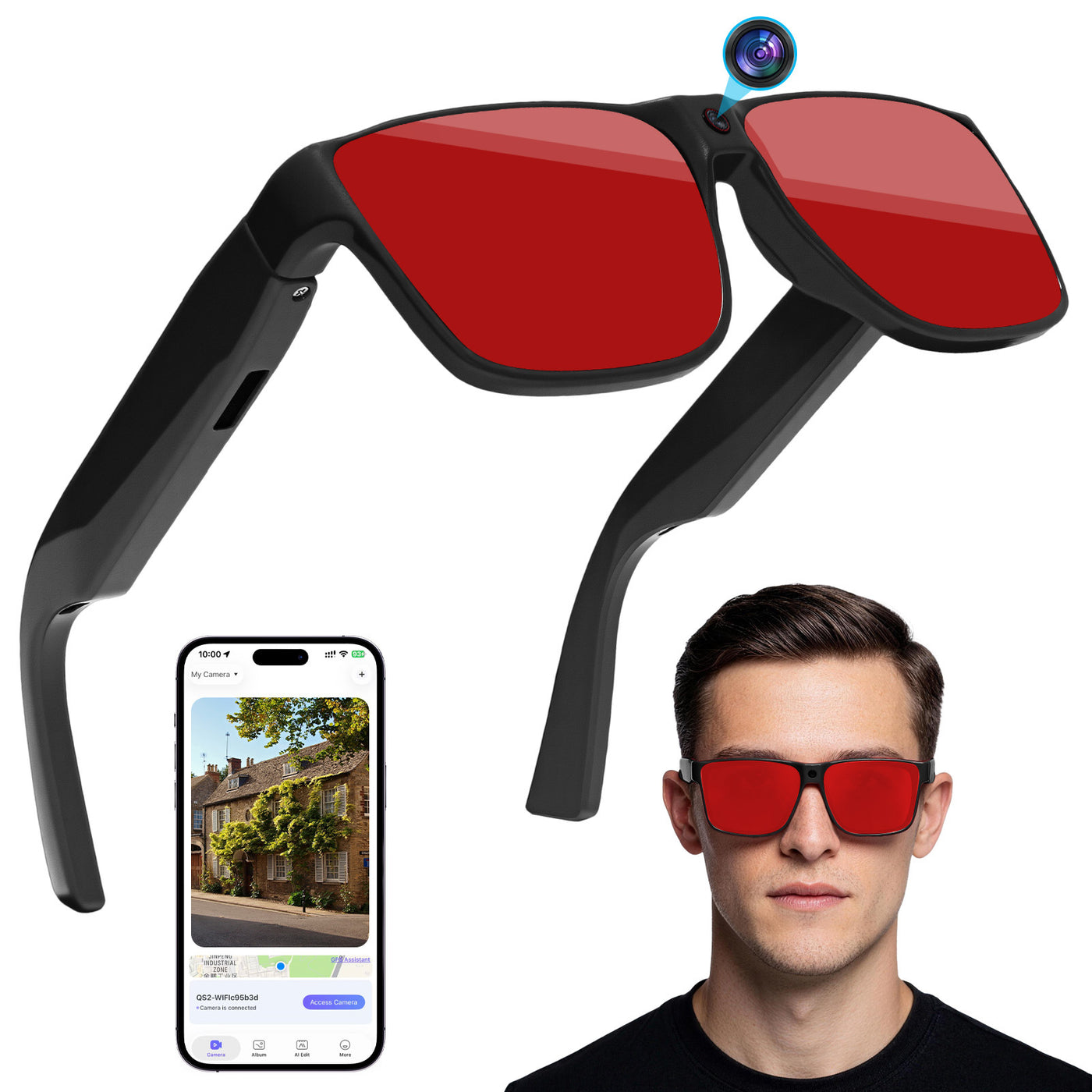 AI Smart Glasses | 12MP POV Camera | Long-Battery Sports & Cycling Frame